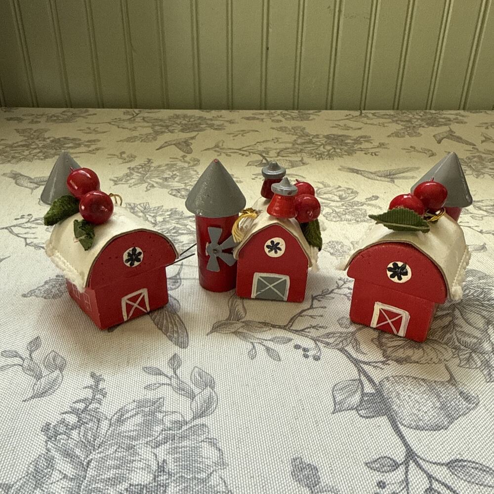 Vtg 80s Retro Wooden Kurt Adler USA Barn House Christmas Ornament Farm Barn Silo